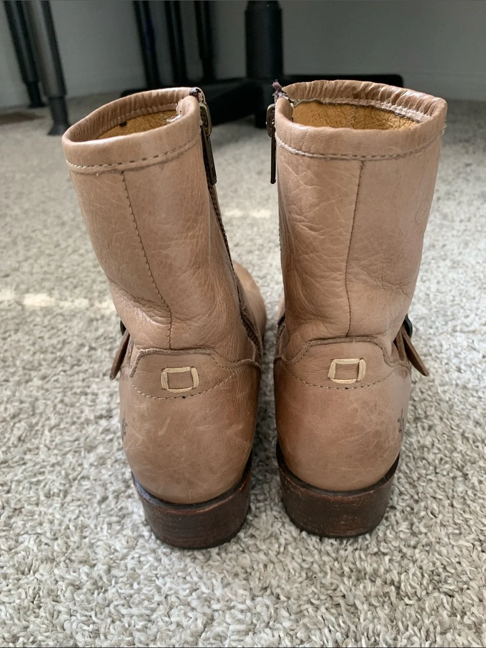 Frye Lynn Light Tan Leather Buckle Ankle Boots